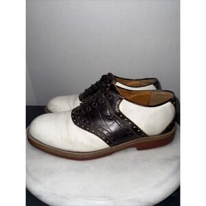 Vtg Two-Tone Oxfords Brown White Leather Made in Spain Mens US 7.5 D Rockabilly*